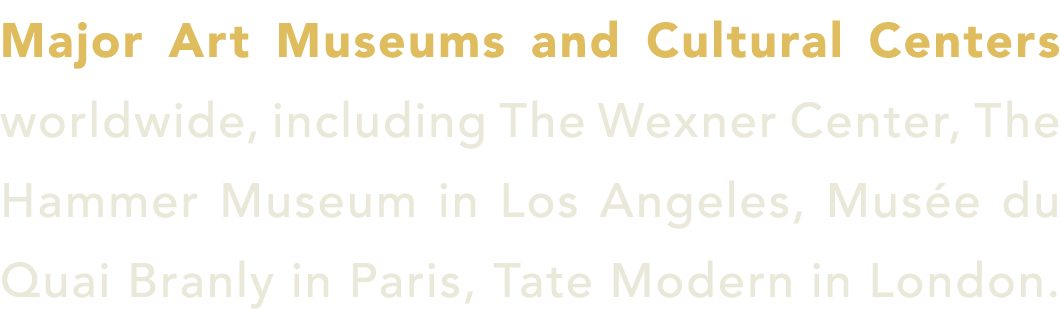 Major Art Museums and Cultural Centers worldwide, including The Wexner Center, The Hammer Museum in Los Angeles, Mus ...